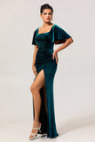 Peacock Green Velvet Smantle Sukienka dla druhen z krótkimi rękawami