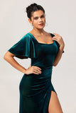 Peacock Green Velvet Smantle Sukienka dla druhen z krótkimi rękawami
