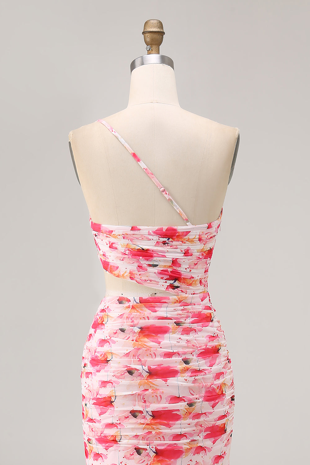 Różowa Kwiatowa Długa Osłona Na Jedno Ramię Sukienki Na Wesele z Falbankami