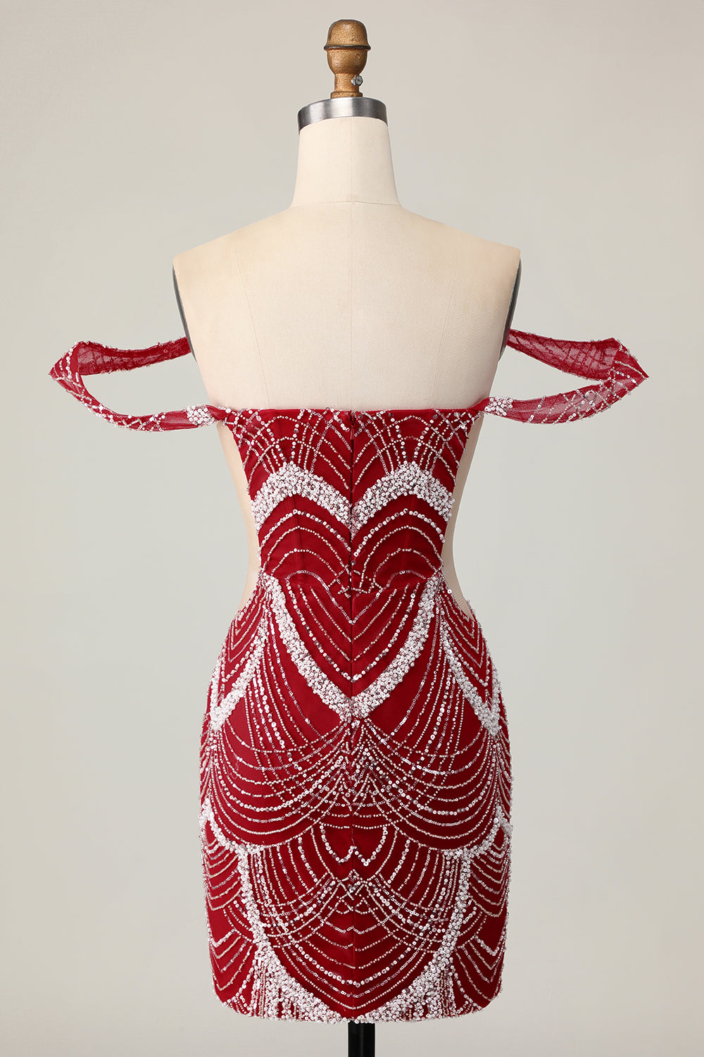 Czerwona sukienka z odkrytymi ramionami bodycon z cekinami