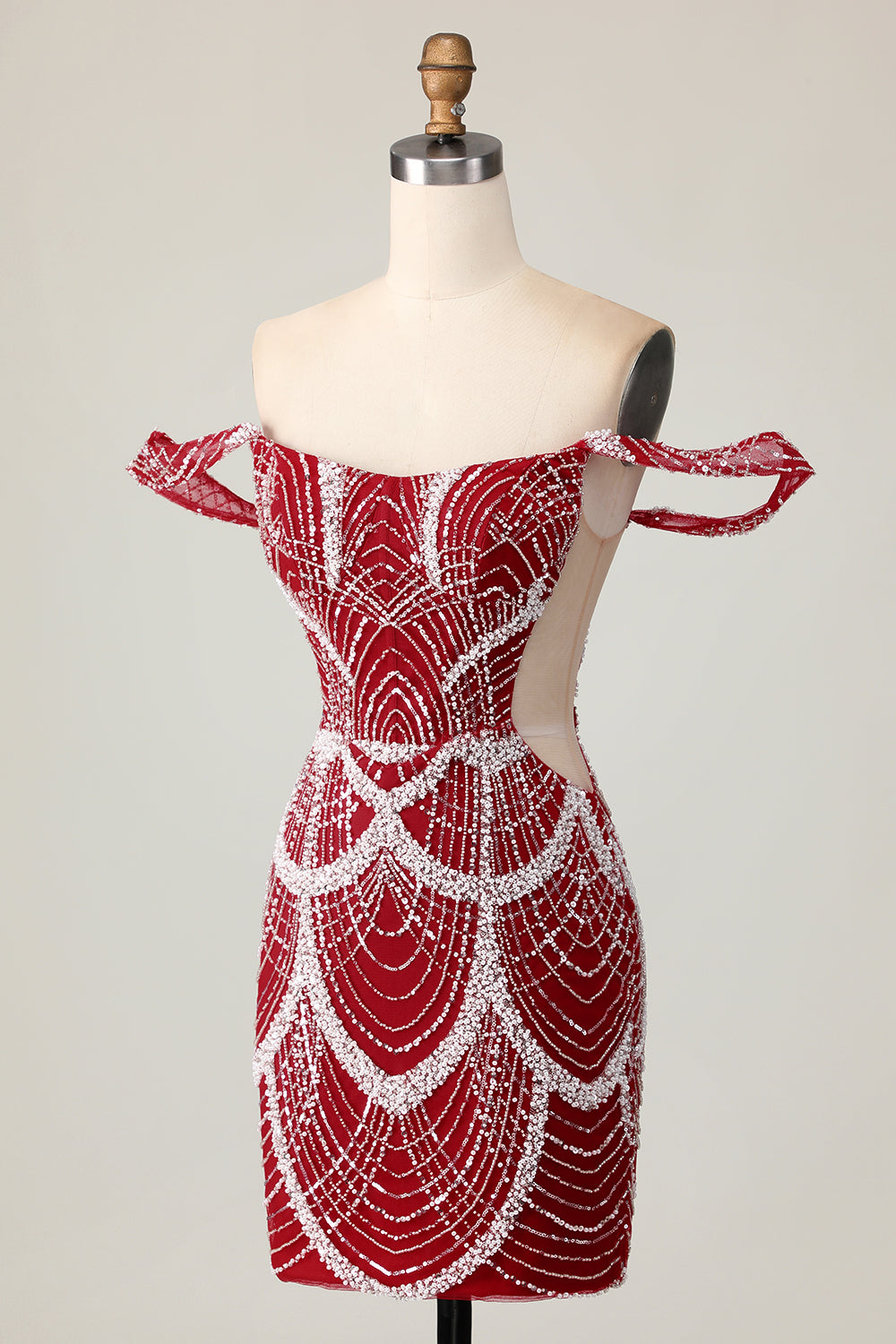 Czerwona sukienka z odkrytymi ramionami bodycon z cekinami