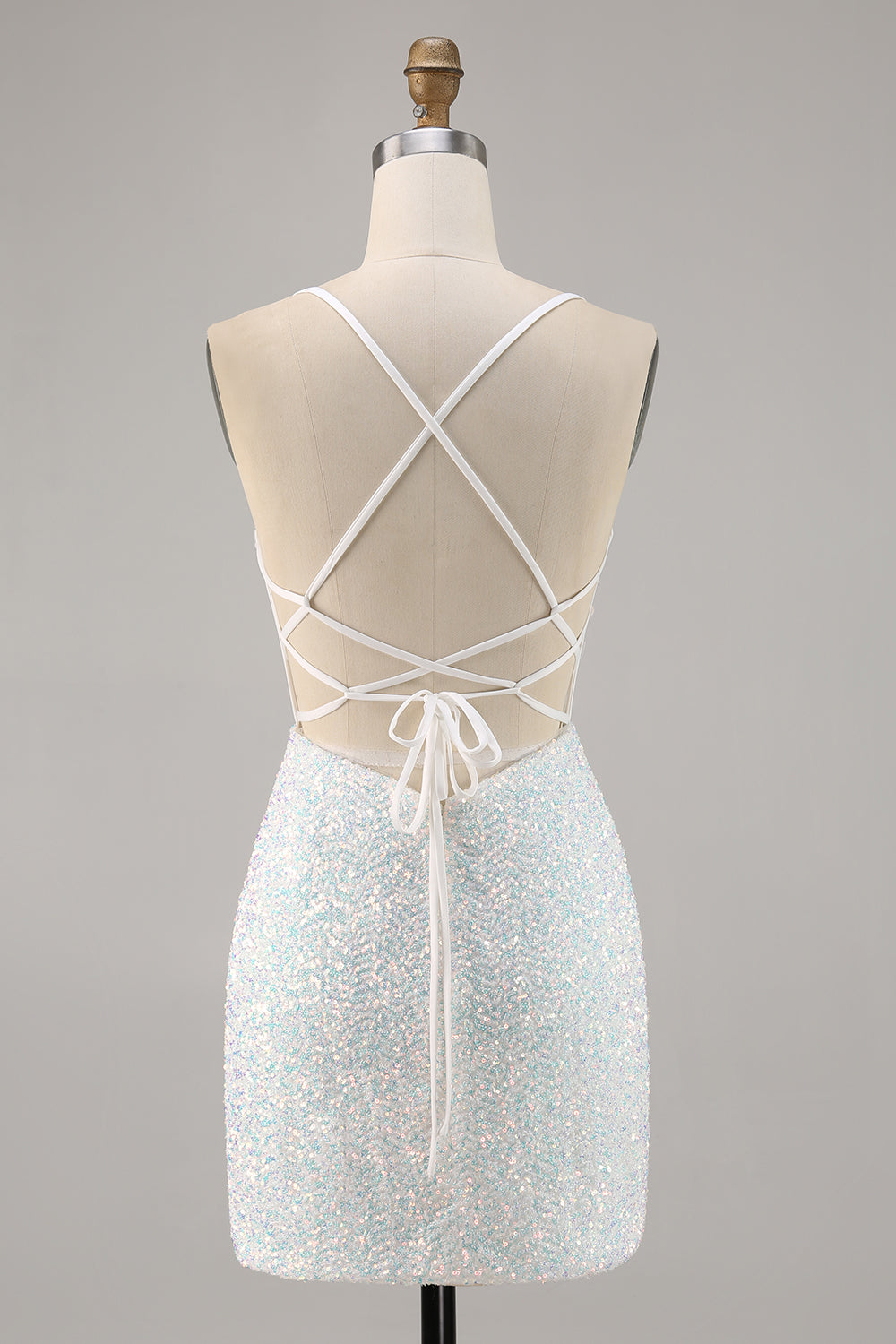 Błyszcząca biała sukienka z gorsetem bodycon z aplikacjami