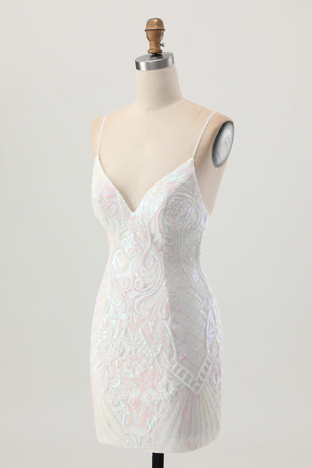 Błyszcząca biała cekinowa sukienka bodycon bez pleców na powrót do domu