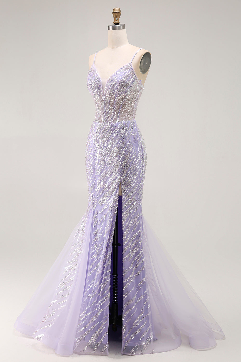 Syrenka Cekinowa Fioletowa Długa Sukienka Na Studniówkę Z Rozcięciem