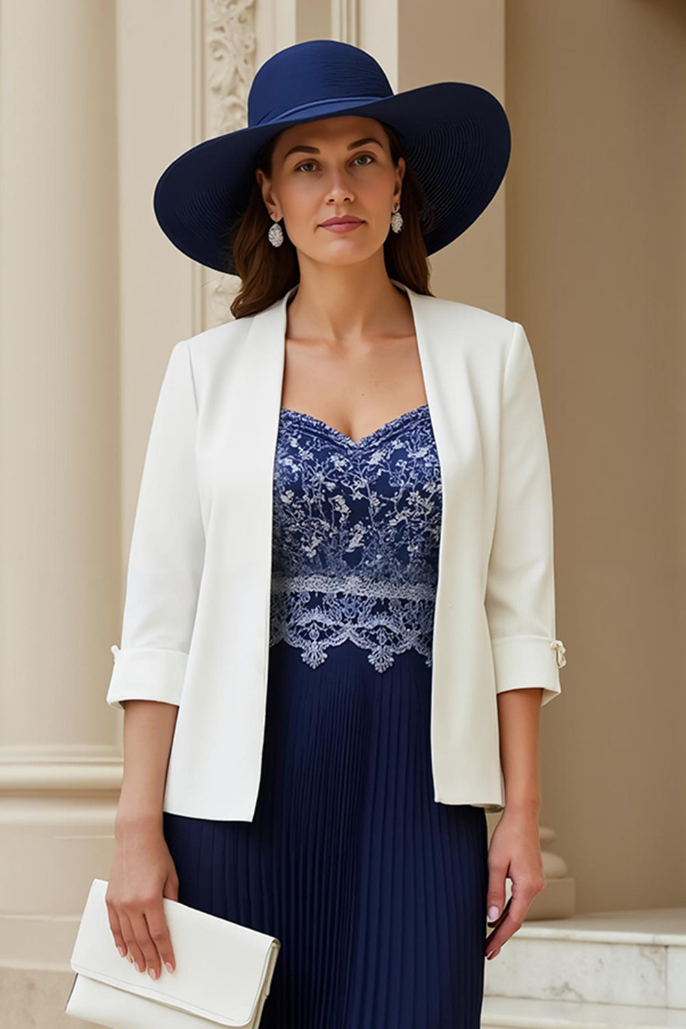 Granatowa sukienka dla gości weselnych Sweetheart A Line 2-częściowa sukienka dla gości weselnych midi z koronką