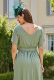 Eukaliptus Szyfon Bateau Neck Długość herbaty Sukienka dla gości weselnych