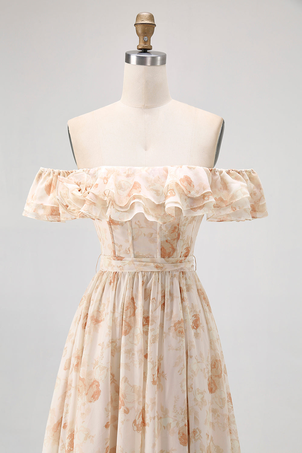 Szampana Kwiat Odkrytymi Ramionami Kształcie Litery A Długa Sukienki Na Wesele z Falbankami