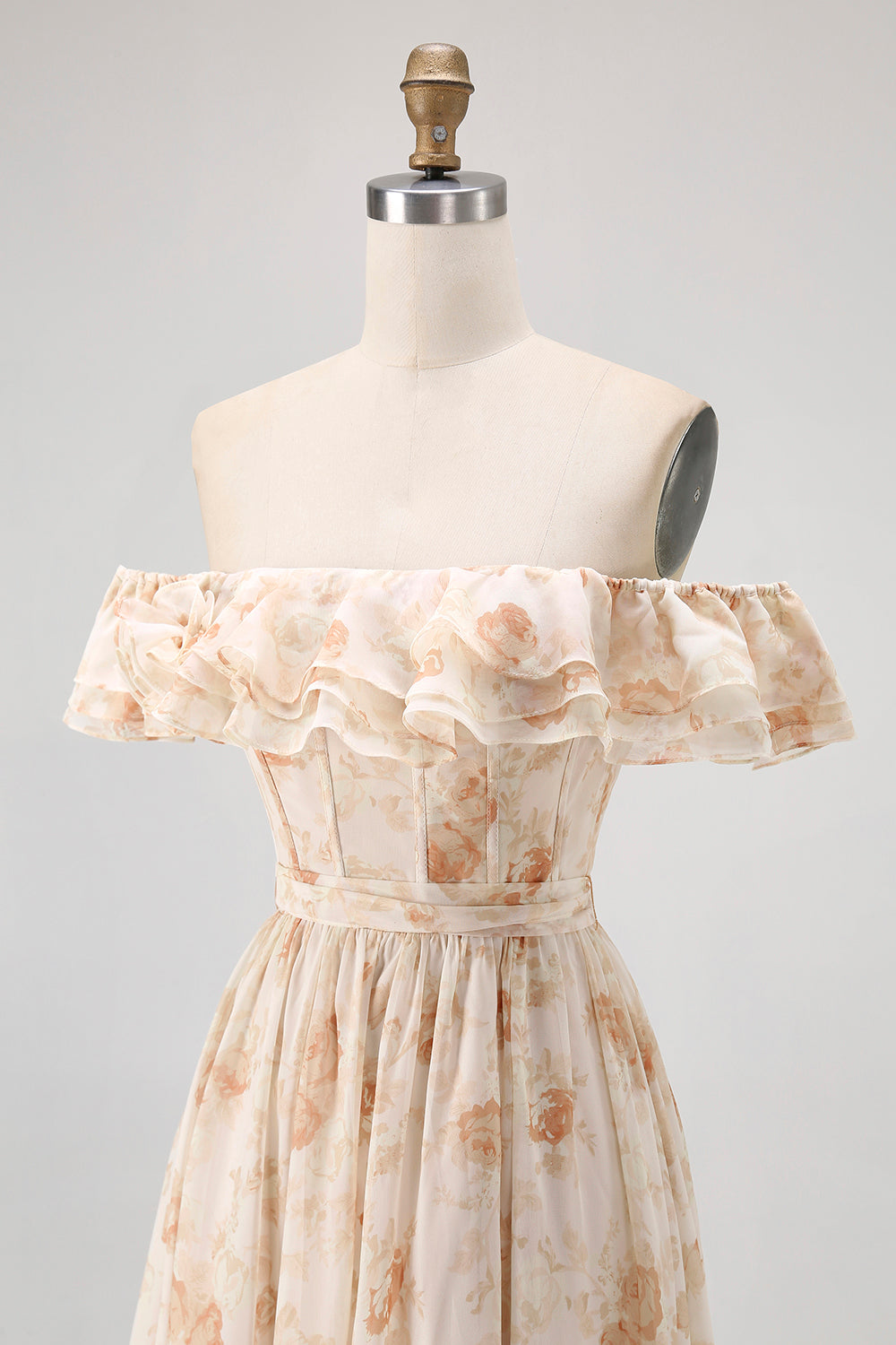 Szampana Kwiat Odkrytymi Ramionami Kształcie Litery A Długa Sukienki Na Wesele z Falbankami