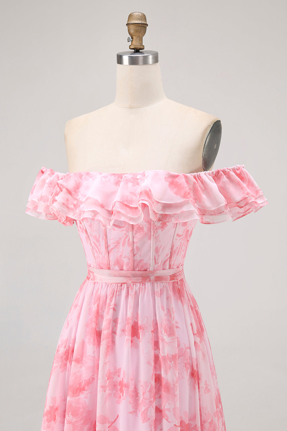 Szampana Kwiat Odkrytymi Ramionami Kształcie Litery A Długa Sukienki Na Wesele z Falbankami