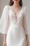 Ivory Sheat V Neck Satynowa sukienka zaręczynowa