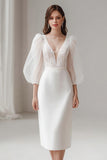 Ivory Sheat V Neck Satynowa sukienka zaręczynowa