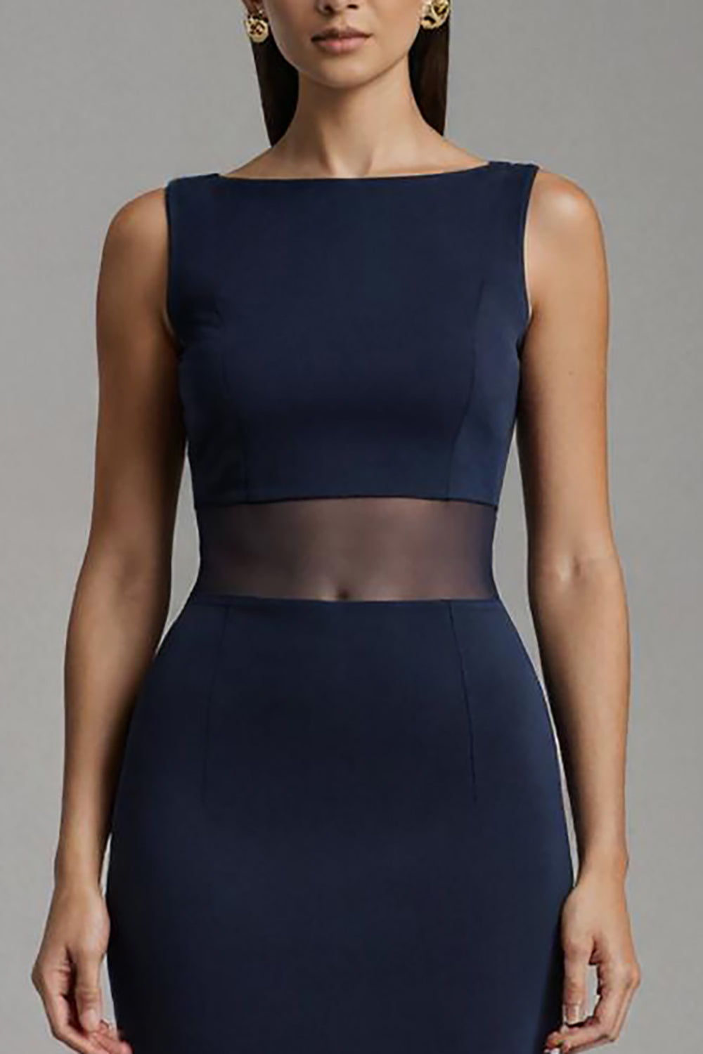 Granatowa syrenka z dekoltem w łódkę Maxi Formalna sukienka