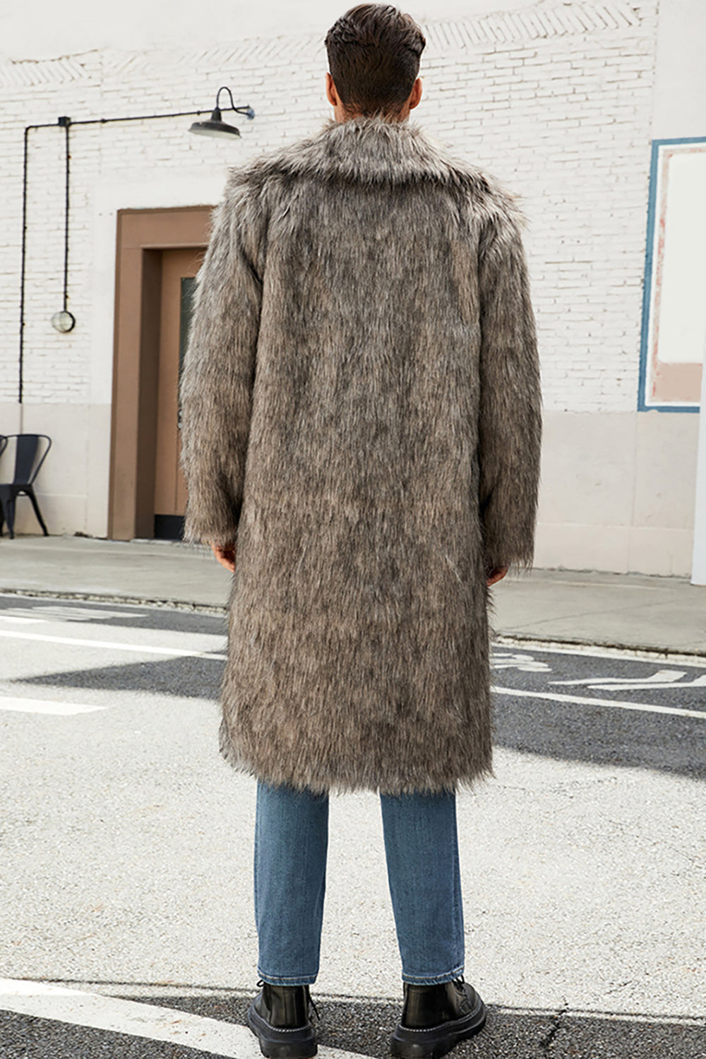 Biały Szary Długi Przód Otwarty Kołnierz Polo Futro Futro