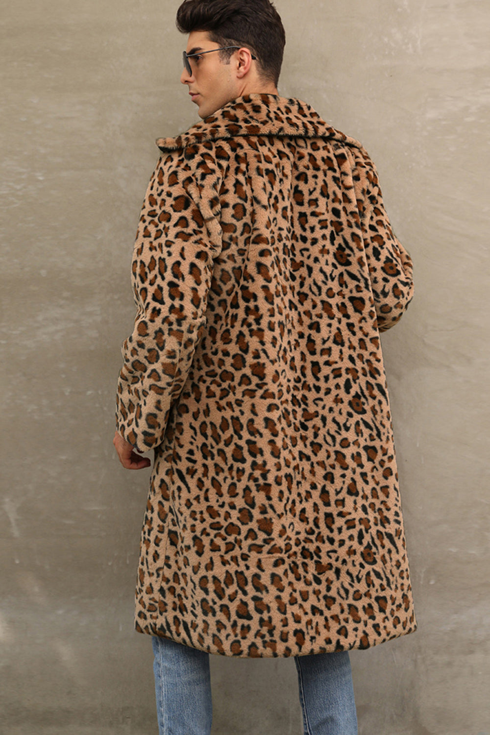 Biało-czarne paski Długi męski płaszcz zimowy ze sztucznego futra