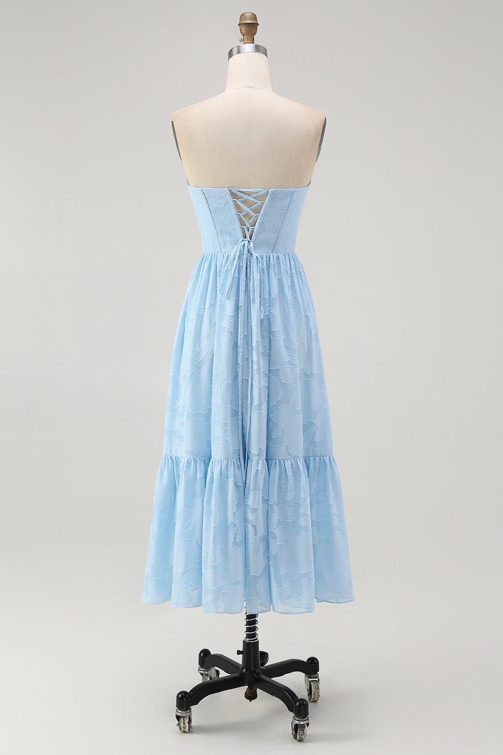 Błękitny Kwiat Gorset Bez Ramiączek Midi Sukienki Na Wesele z Falbankami