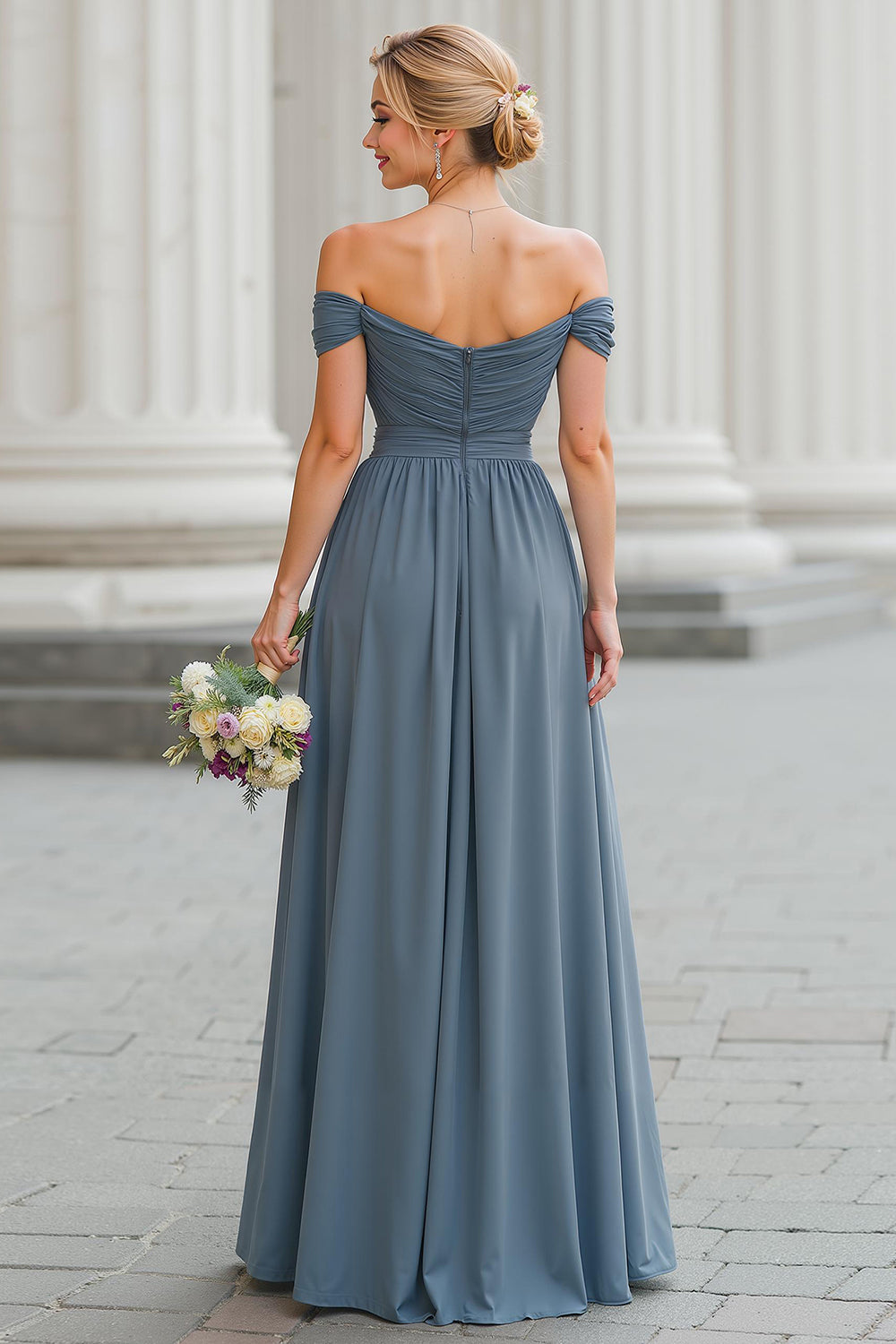 Twilight A Line Off the Shoulder Maxi sukienka dla druhen z rozcięciem