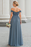 Twilight A Line Off the Shoulder Maxi sukienka dla druhen z rozcięciem