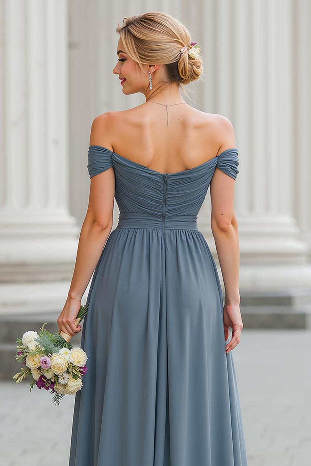 Twilight A Line Off the Shoulder Maxi sukienka dla druhen z rozcięciem