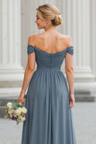 Twilight A Line Off the Shoulder Maxi sukienka dla druhen z rozcięciem