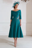Peacock Green A Line Midi Sukienka dla matki panny młodej z półrękawami