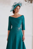 Peacock Green A Line Midi Sukienka dla matki panny młodej z półrękawami