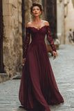 Cabernet Linia Off The Shoulder Długa Sukienka Dla Matki Panny Młodej Z Koronką