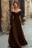Cabernet Linia Off The Shoulder Długa Sukienka Dla Matki Panny Młodej Z Koronką