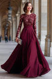 Cabernet Chiffon A Line Długie Rękawy Sukienka Matki Panny Młodej Z Koronką