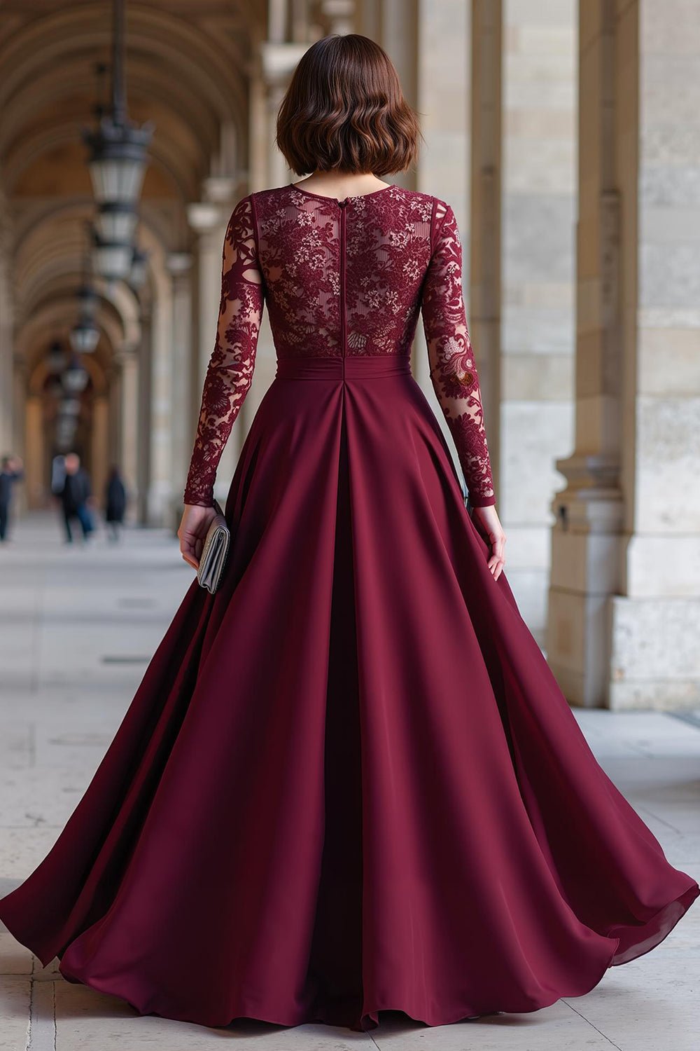 Cabernet Chiffon A Line Długie Rękawy Sukienka Matki Panny Młodej Z Koronką