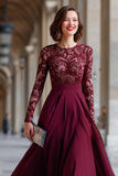 Cabernet Chiffon A Line Długie Rękawy Sukienka Matki Panny Młodej Z Koronką