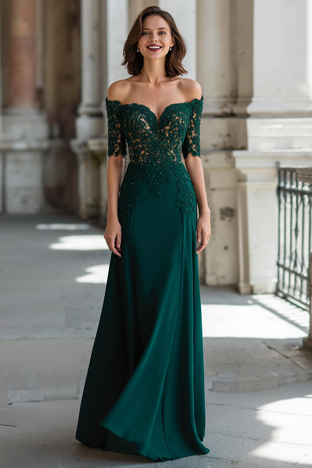 Linia A Ciemnozielona Off The Shoulder Applique Długa sukienka dla matki panny młodej
