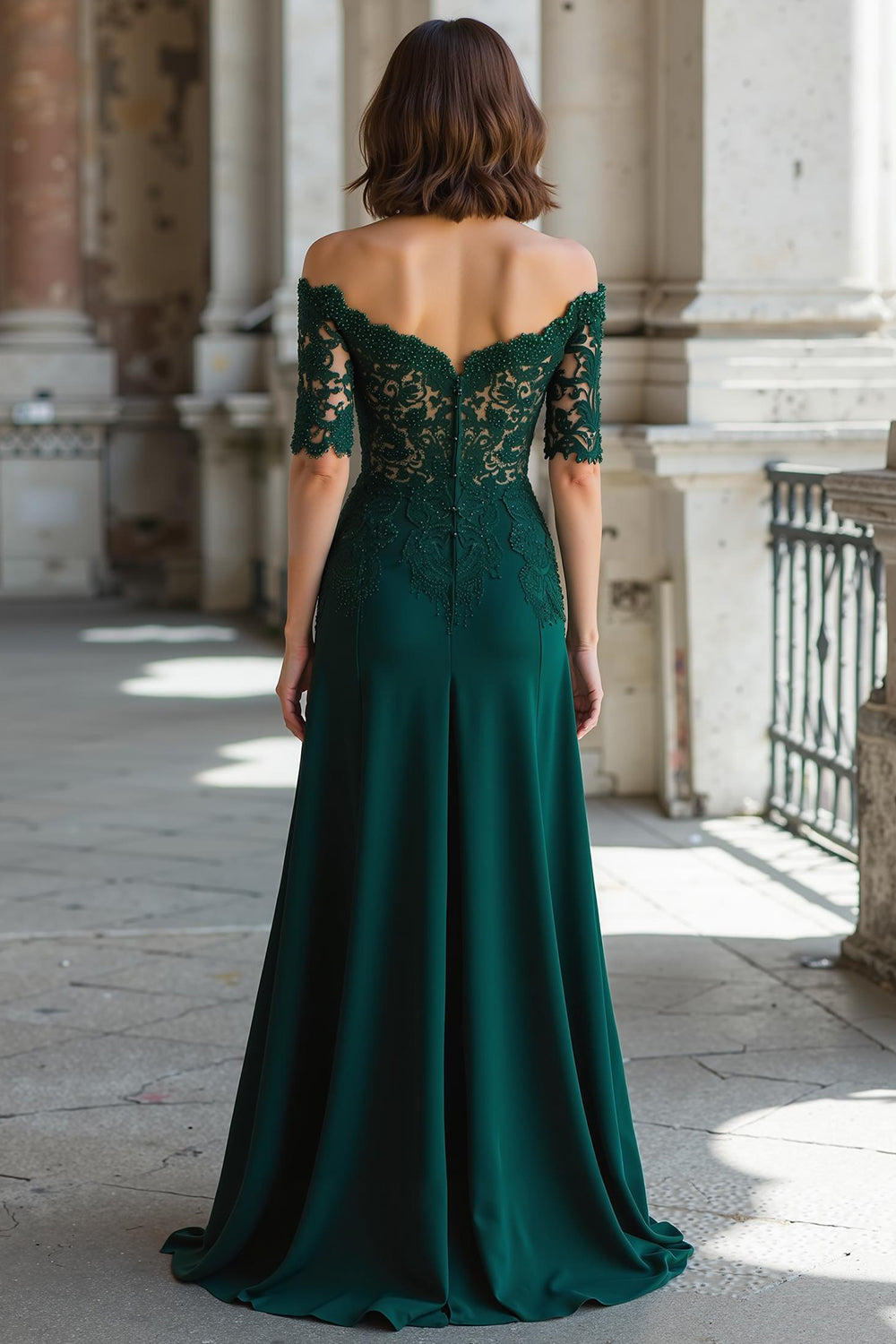 Linia A Ciemnozielona Off The Shoulder Applique Długa sukienka dla matki panny młodej
