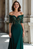 Linia A Ciemnozielona Off The Shoulder Applique Długa sukienka dla matki panny młodej
