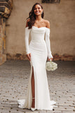 Ivory Mermaid Off The Shoulder Suknia ślubna z długimi rękawami i rozcięciem