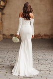 Ivory Mermaid Off The Shoulder Suknia ślubna z długimi rękawami i rozcięciem