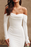Ivory Mermaid Off The Shoulder Suknia ślubna z długimi rękawami i rozcięciem