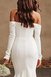 Ivory Mermaid Off The Shoulder Suknia ślubna z długimi rękawami i rozcięciem
