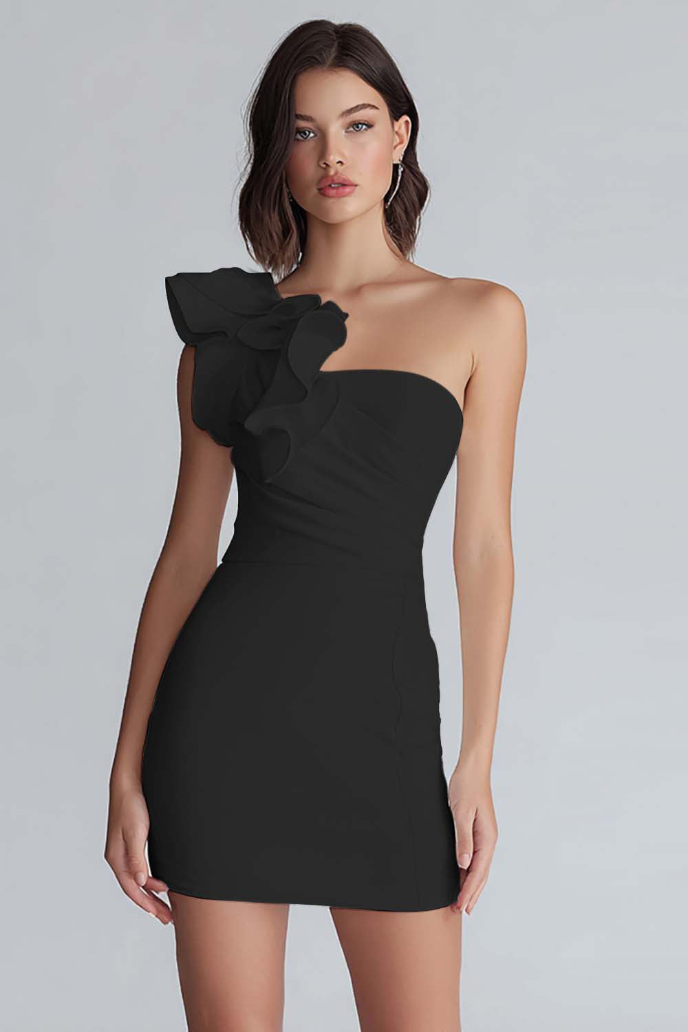 Ruched One Shoulder Bodycon Mała Biała Sukienka