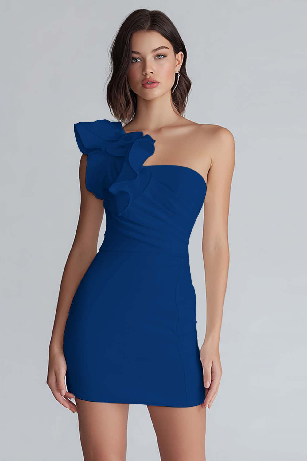 Ruched One Shoulder Bodycon Mała Biała Sukienka