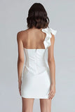 Ruched One Shoulder Bodycon Mała Biała Sukienka