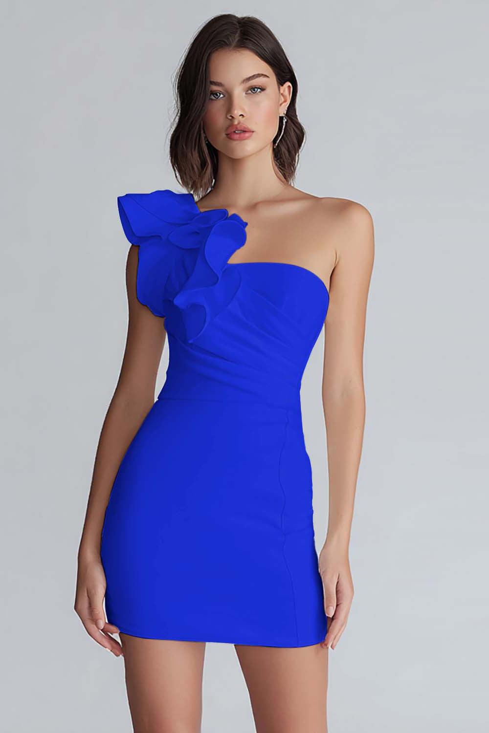 Ruched One Shoulder Bodycon Mała Biała Sukienka