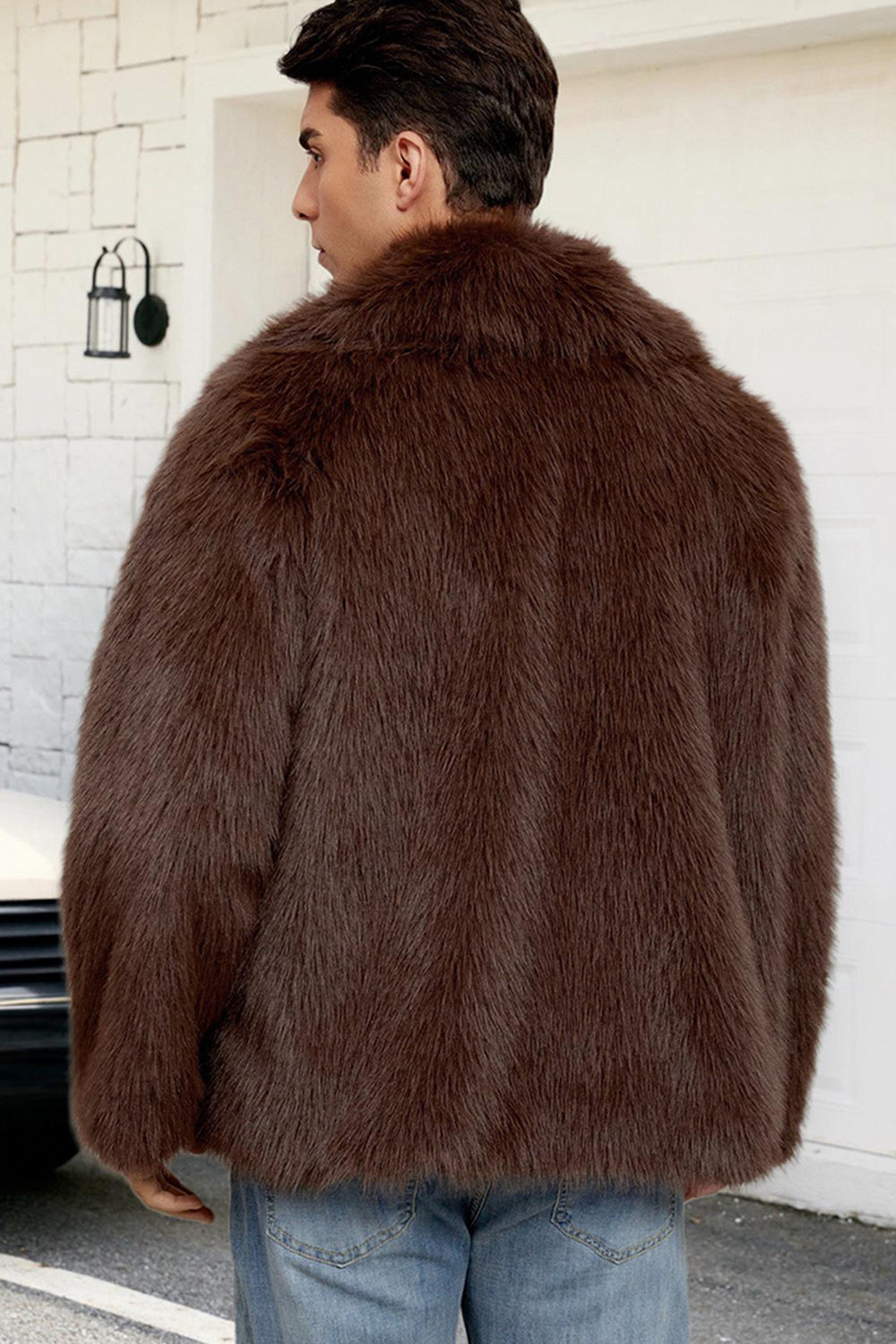 puszysty sztuczny futro Krótki zimowy płaszcz męski