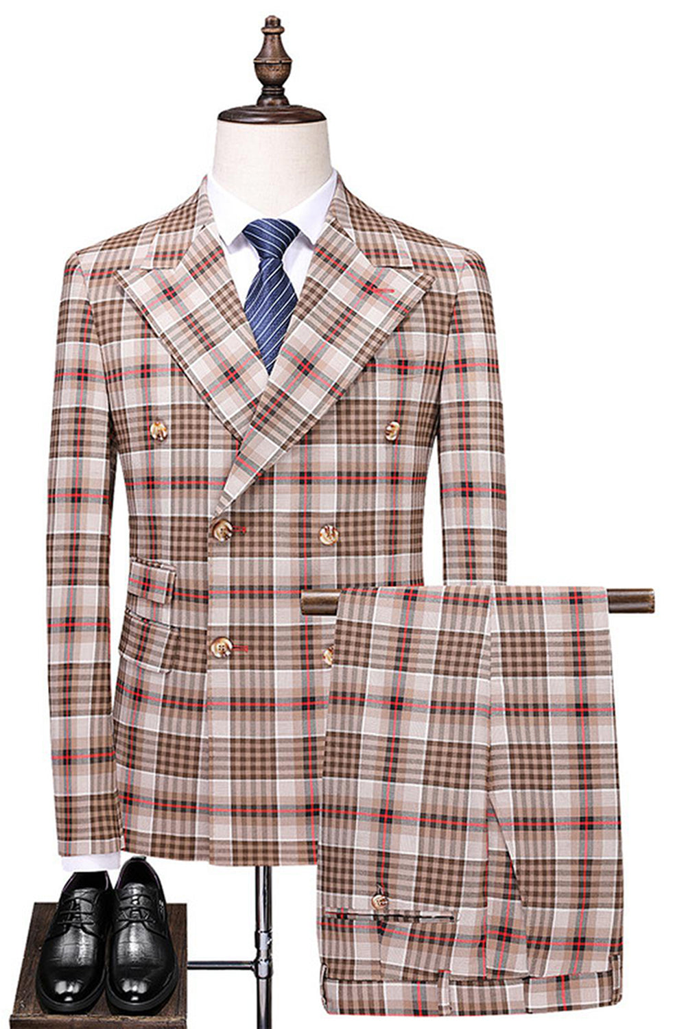 Vintage Peak Lapel Slim Fit 2-częściowe czarne niebieskie męskie garnitury w kratkę