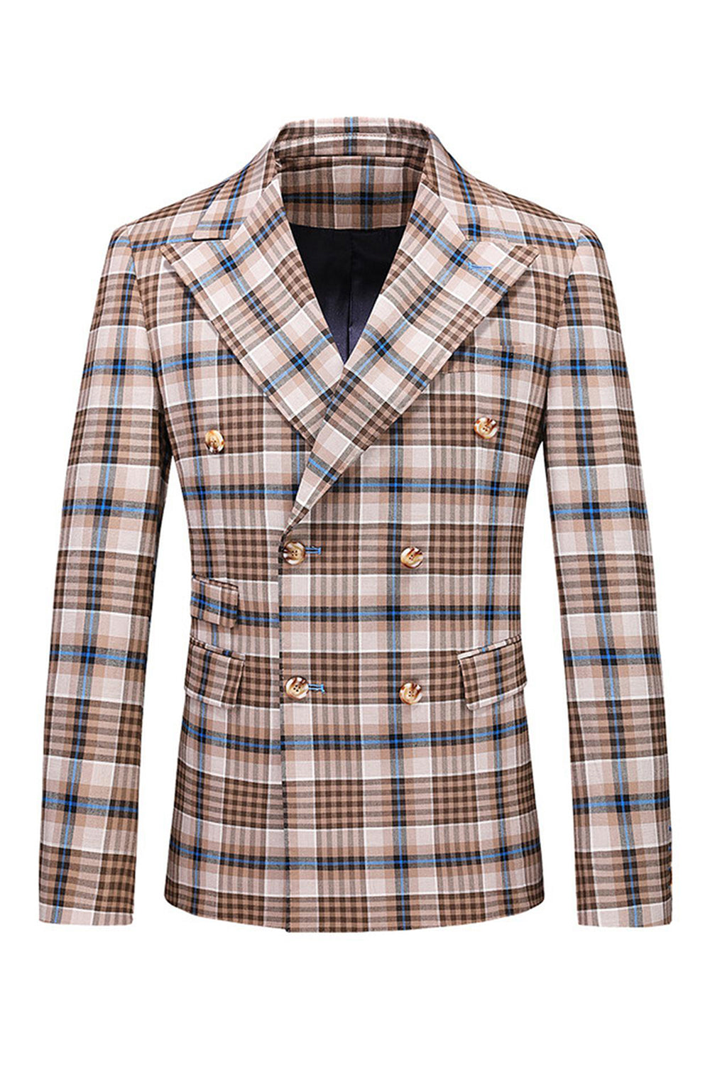 Vintage Peak Lapel Slim Fit 2-częściowe czarne niebieskie męskie garnitury w kratkę