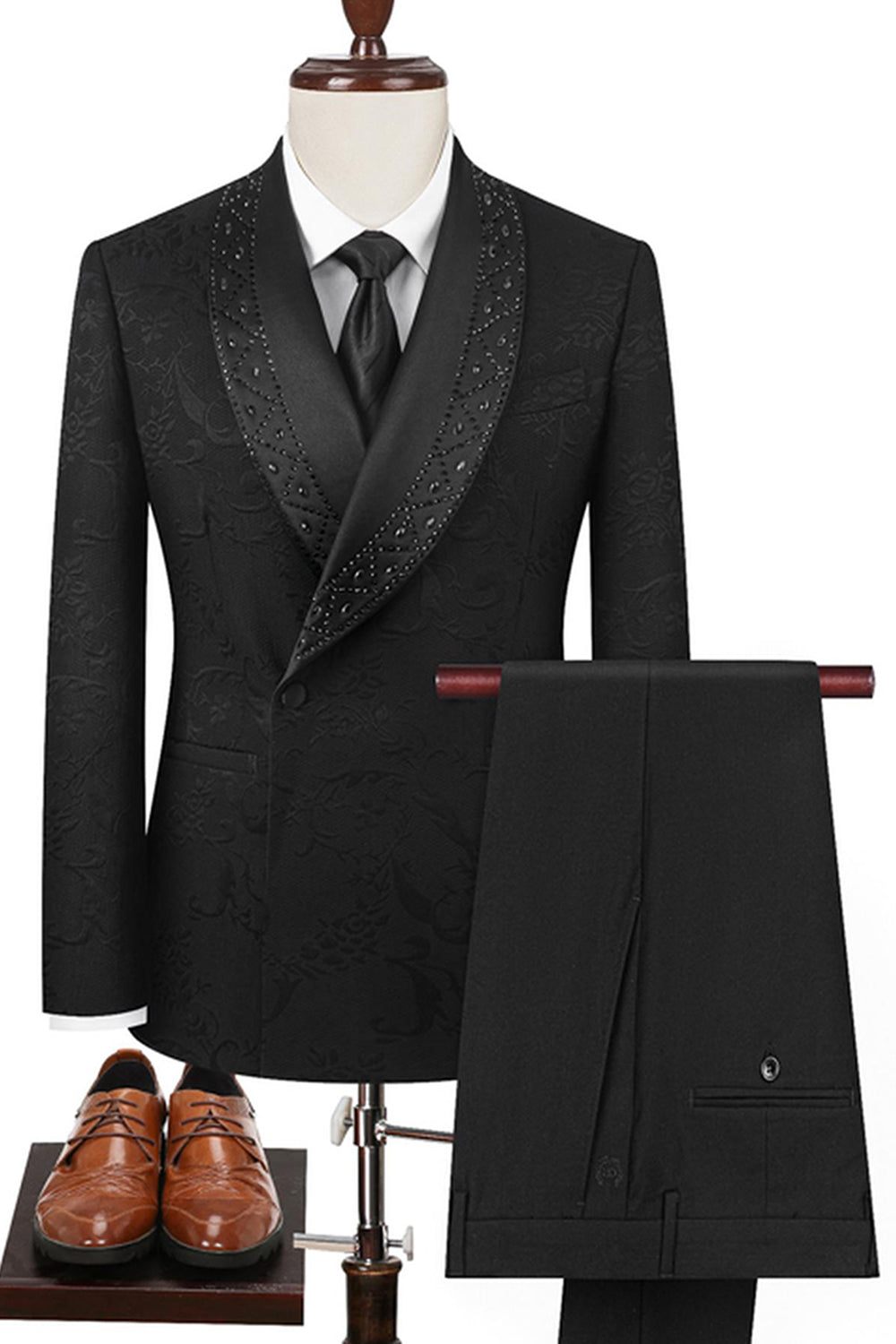 Biały szal klapa 2-częściowe męskie garnitury z koralikami