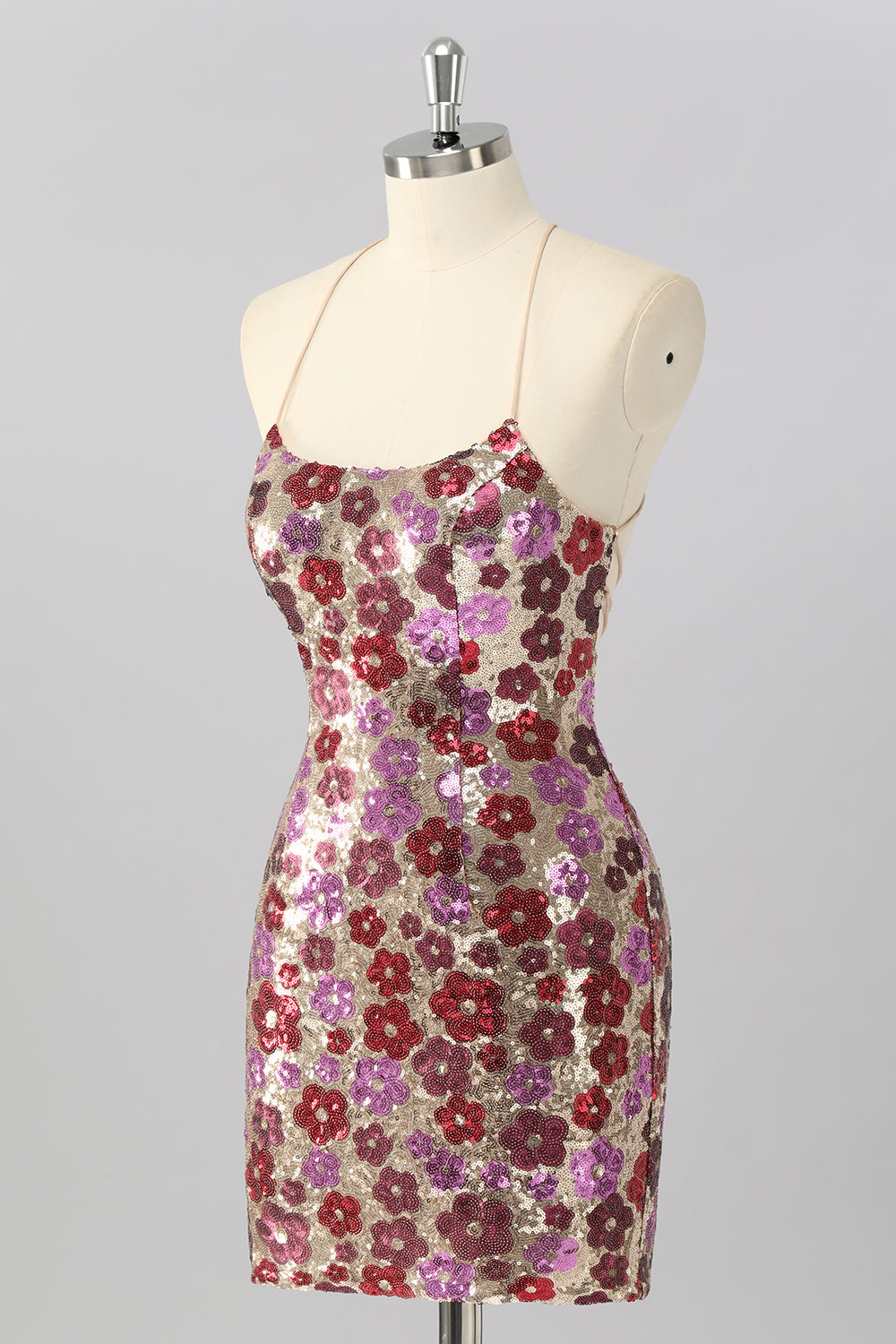 Żółta kwiatowa cekinowa sukienka bodycon mini homecoming