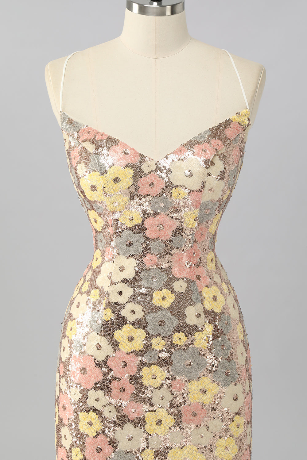 Żółta kwiatowa cekinowa sukienka bodycon mini homecoming