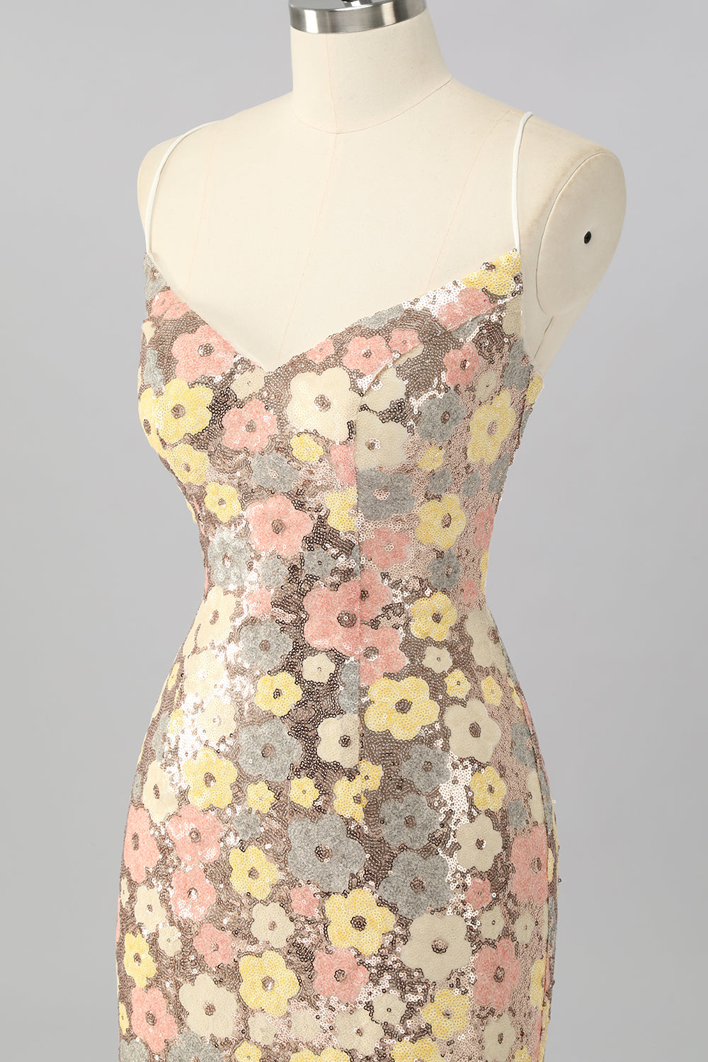 Żółta kwiatowa cekinowa sukienka bodycon mini homecoming