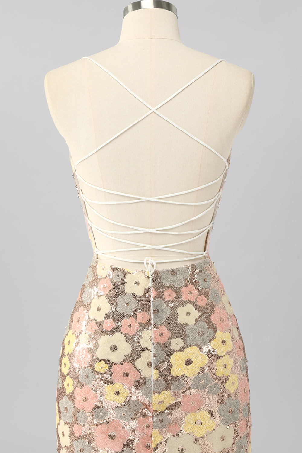 Żółta kwiatowa cekinowa sukienka bodycon mini homecoming
