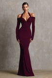 Burgundii Syrenka Halter Długa Sukienki Wieczorowe z Rękawy